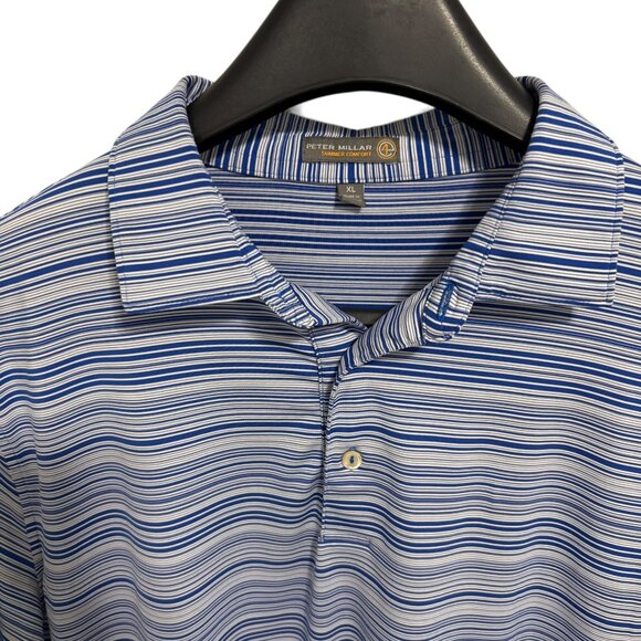 Peter Millar Summer Comfort Golf Polo Shirt Size XL Striped Golf Logo Blue - Picture 3 of 7